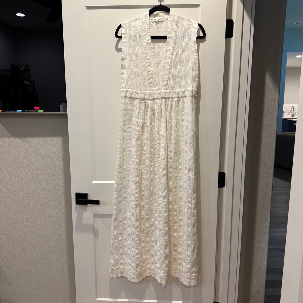 Coastal Romantic Madewell White Textured Cotton Maxi Dress L Sleeveless